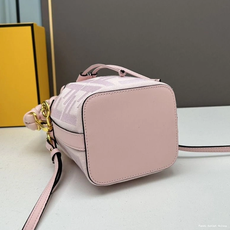 Affordable Mon Canvas Fendi Bag Pink Tresor Woven In FF Mini Handle with Bucket Motif 0719
